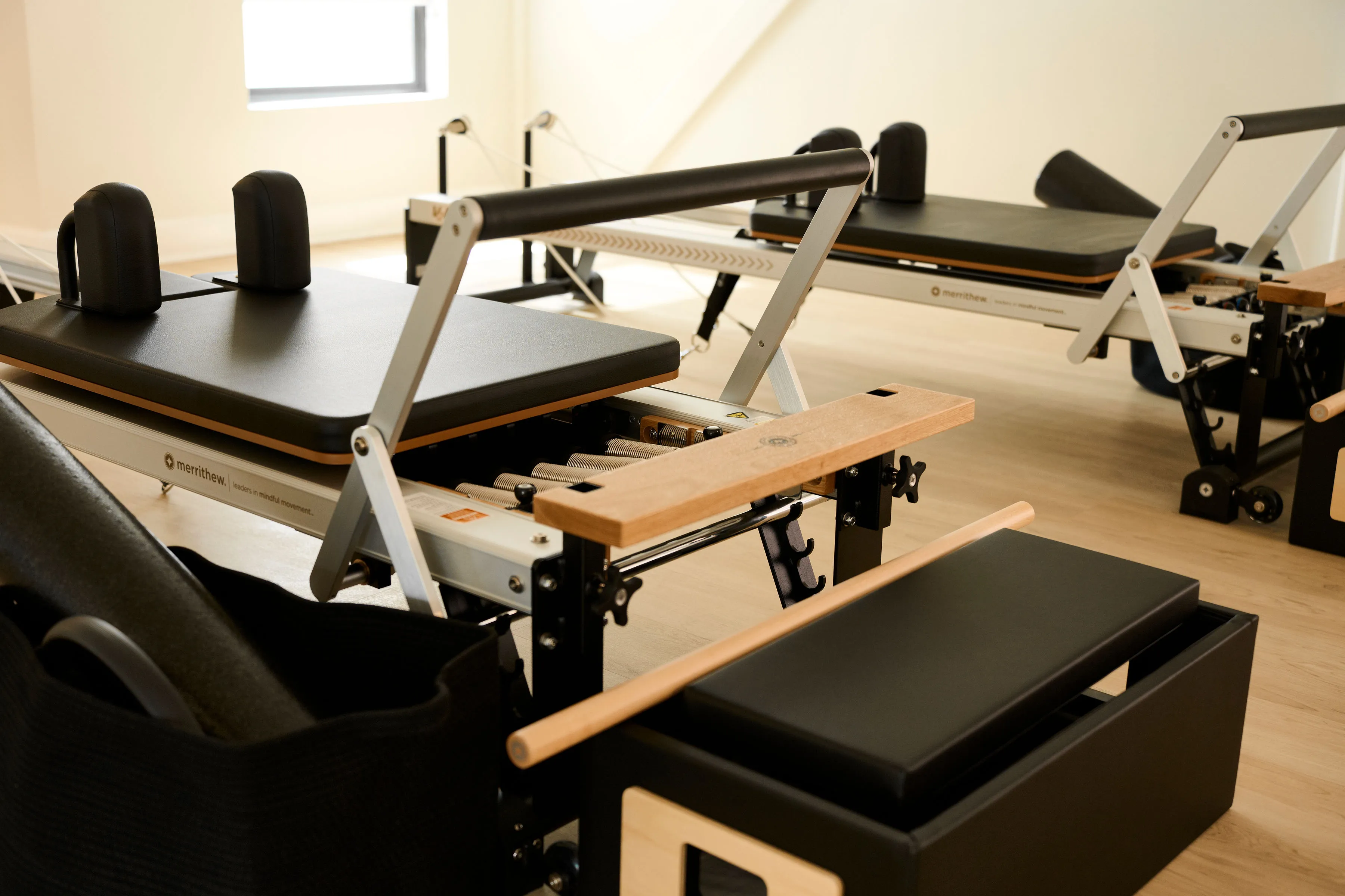 Merrithew V2 Max reformer close up at Flow Pilates Studio